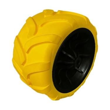 Imagem de Gralara Roda de PU para carrinho, peças de reposição para serviços pesados, roda sólida portátil para carrinho de praia, vagão de praia dobrável, Amarelo Preto
