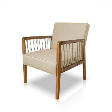 Imagem de Poltrona Decorativa Haia Linho Com Base Madeira Maciça SSX Multicoisas Dourado