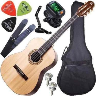 Imagem de Kit Violão Rozini Acústico Cordas Nylon Tampo Maciço Rx210