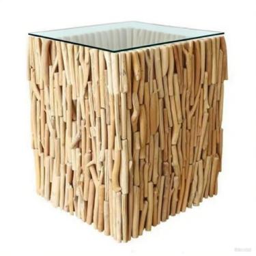 Imagem de 1 banquinho de madeira multiuso rústico decorativo para viver, suporte de toco de árvore, assento de mesa de cabeceira pequeno, design de madeira compacto para ambientes internos e (tamanho 35 cm P x