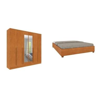 Imagem de Conjunto Guarda Roupa Casal 6 Portas 2 com Espelhos e Cama Casal Monaco Espresso Móveis Cinamomo/Cinamomo