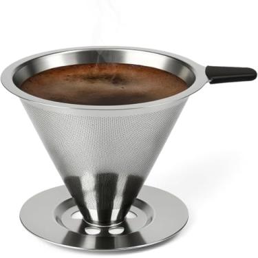 Imagem de Coador de Café em Aço Inox N103 Grande com Suporte Reutilizável e Lavável - Malha Ultrafina Portátil, Dispensa Filtro de Papel, Econômico