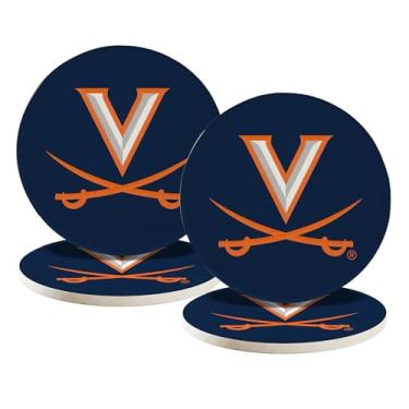 Imagem de Desert Cactus Porta-copos de cerâmica University of Virginia Pacote com 4 Cavaliers UVA Wahoos porta-copos absorventes com suporte de cortiça (Design A)