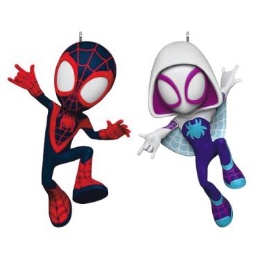Imagem de Hallmark Keepsake Enfeites de Natal 2025, Marvel Spidey and His Amazing Friends Spin and Ghost-Spider, conjunto de 2, presentes para fãs da Marvel