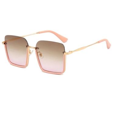 Imagem de Óculos de sol vintage de metal feminino, armação média, gradiente, colorido, UV400 (rosa-marrom-rosa)