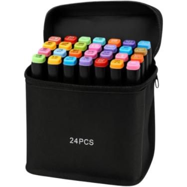Imagem de Kit com 24 Canetas Marcadoras para Colorir 24 Cores Conjunto Profissional de Canetinhas com Ponta Dupla Cores Diversificadas Tampa Codificada por cores