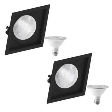 Imagem de 2 Spot Embutir Quadrado Recuo PAR30 + 1 Lâmpada LED 10W 6500K E27 - SA