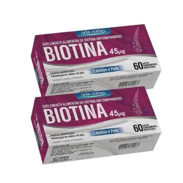 Imagem de Kit 2 Biotina 45 Mcg Cabelos E Pele Arte Nativa 60 Comprimidos