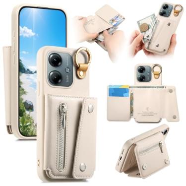 Imagem de Asuwish Capa para celular Xiaomi Redmi Note 14 4G carteira com suporte com zíper bolsa porta-cartão de crédito Note14 G4 mulheres homens meninas branco