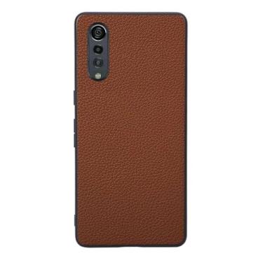 Imagem de Capas Compatível com LG Velvet,Design de grão levantado de superfície,Proteção contra queda,Anti impressão digital,Anti arranhões,Aparência de couro de imitação de plástico macio-Brown