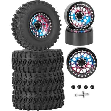 Imagem de RCarmubWow RC 2.2 Beadlock Tires Set 2.2" Wheels and Tires for 1/10 RC Crawler Axia1 SCX10 AMG 6X6 TRX4 Redcat Gen8 Gen7 Pro,Alloy 2.2 RC Rims Rubber Tires,Colorful