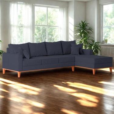 Imagem de Sofá 4 Lugares Beny com Chaise Direito Linho Azul - Madeira Prima Decc