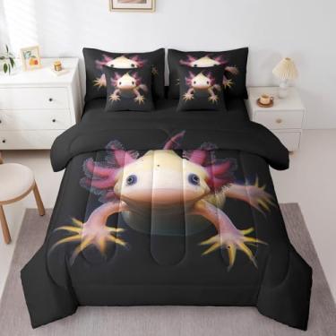 Imagem de Erosebridal Jogo de cama Axolotl com 7 peças, fofo, Axolotl, cama de solteiro, decoração de quarto, animais selvagens marinhos, répteis, respirável, macio, quente para crianças, meninos, adolescentes