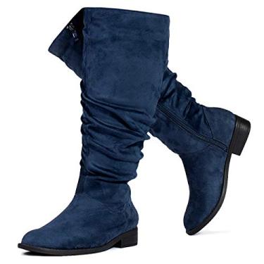 Imagem de Bota feminina RF ROOM OF FASHION de cano longo e largo com bolso na altura do joelho – Plus Size Friendly, Navy Wide Calf ( 17" Shaft Height), 7.5 Wide