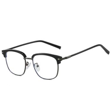 Imagem de Armação de óculos masculina ultraleve de metal elipse meia armação anti-luz azul lente transparente, preto, C