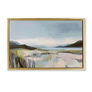 Imagem de Stupell Industries Arte de parede em tela flutuante emoldurada dourada paisagem da costa verdant por Elara Yasna, 43 x 63 cm