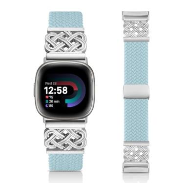 Imagem de Chinber Pulseira trançada compatível com Fitbit Versa 4 para mulheres/Versa 3/Sense 1/Sense 2, pulseira de nylon com fecho magnético e tiras de fivela interloque para Fitbit Versa4/3/Sense1/2