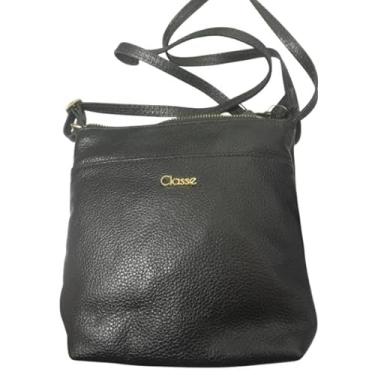 Imagem de Classe Bolsa Tiracolo Feminina, Couro Preto, Alça Ajustável