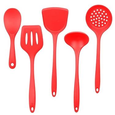 Imagem de Espátula de cozimento de cor pura, pá com fenda, 5 unidades/pacote, conjunto de utensílios de cozinha de silicone para cozinhar alimentos