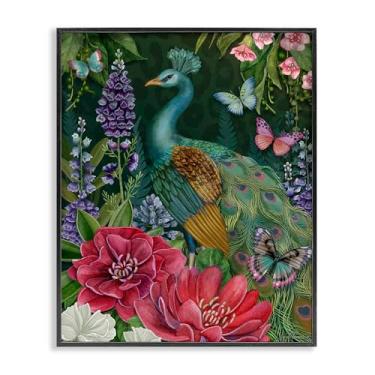 Imagem de Stupell Industries Design de arte giclée emoldurado com motivo de jardim pavão preto por Nicole Tamarin, 20 x 16