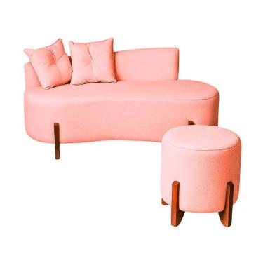 Imagem de Conjunto  Sofá Curvo Orgânico + 01 Puff  Luna Boucle Rosa - Montanaris Decor