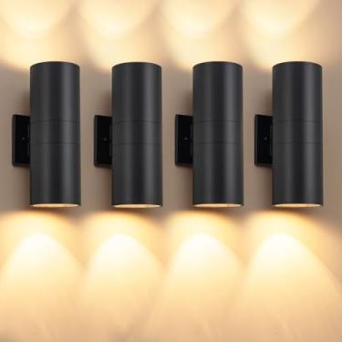 Imagem de Nigaut Luzes de parede externas de 30 cm, pacote com 4, IP65 à prova d'água, antiferrugem, alumínio para cima e para baixo, para casa, jardim, varanda, luminárias externas, base E26