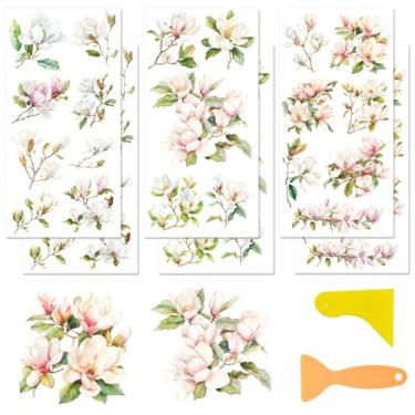 Imagem de BEUNITONE 6 folhas vintage magnólia esfregar em transferências 11,8 x 5,9 polegadas adesivo de transferência de flores retrô para artesanato e móveis, decalques de transferência floral para vidro de
