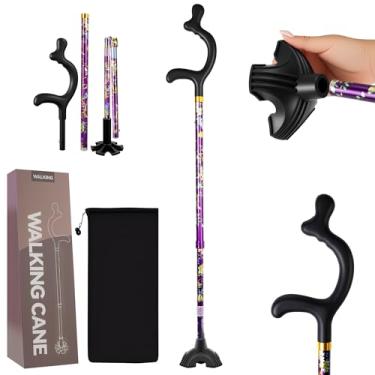 Imagem de Bengalas de caminhada para mulheres para estabilidade – Bengala YOKABOZE para idosos, ajustável em altura, antiderrapante, leve, de alumínio, dobrável, dobrável para viagem, xadrez roxo (flor roxa)