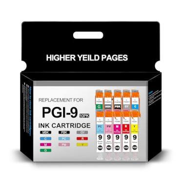 Imagem de Cartucho de tinta de substituição PGI-9 para impressoras Canon PGI9 PGI-9 PGI 9 Funciona com impressoras Pixma Pro 9500 Pro 9500-Mark II (pacote com 10 unidades PBK, MBK, C, M, Y, PC, PM, R, GY, G)