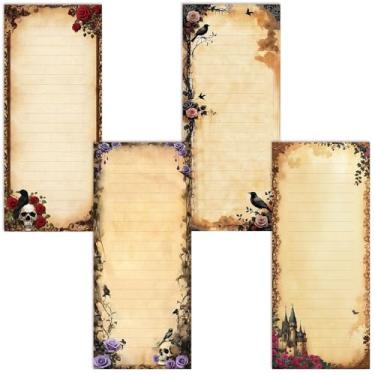 Imagem de Whaline Bloco de notas magnético, 4 peças, estilo gótico, vintage, lista de tarefas, bloco de notas de mercearia, lista de compras, bloco de notas para decoração assustadora, casa, cozinha, geladeira