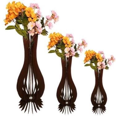 Imagem de Vaso de Chão Decorativo Grande ANA MARIA MDF - LENOBRE, Preto, Kit com
