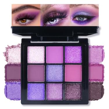 Imagem de AMY'S DIARY Paleta de sombras de olhos fosco brilhante claro roxo escuro, sombra de longa duração, à prova d'água, sem crueldade, 9 tons misturáveis em acabamentos suaves com lindas pérolas para