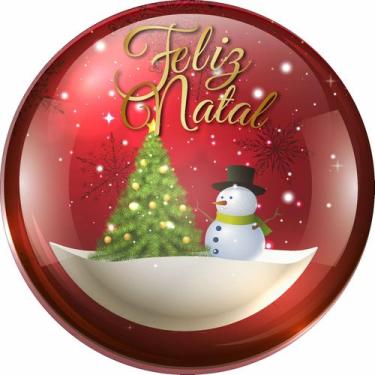 Imagem de Painel de Tecido Sublimado Redondo Feliz Natal Dourado Globo de Neve e