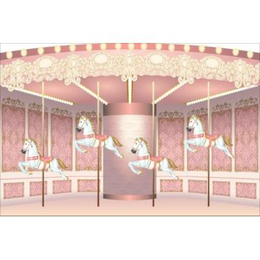 Imagem de Painel de Lona Carrossel Rose - Fabrika de Festa, 120x070cm