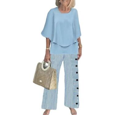 Imagem de Roupas de 2 peças: blusa e calça femininas azuis de dupla camada LOZ