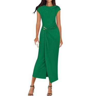 Imagem de Vestido ZESICA 2025, verão, feminino, gola simulada, verde