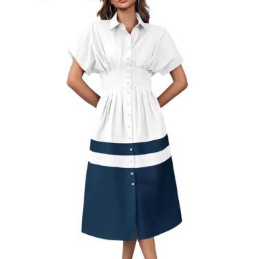 Imagem de Vestido de camisa Wenrine Summer feminino com decote em V, manga curta
