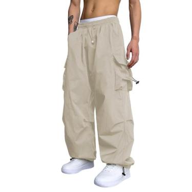 Imagem de Calças cargo ZAFUL Flat Pocket Parachute para homens Apricot XL