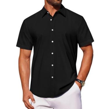 Imagem de Camisa masculina J.VER de manga curta com botões, algodão preto, 5GG