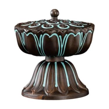 Imagem de XLWLLNJ Queimador de incenso de lótus, decoração, ornamento decorativo de mesa, queimador de incenso para inauguração de casa, escritório, casa, Azul Bronze