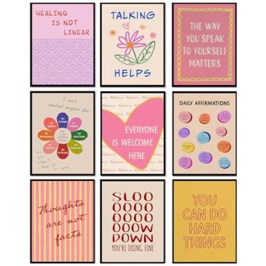 Imagem de LOARTVE 9 peças de arte de parede de saúde mental, fotos motivacionais de psicologia motivacional, citações inspiradoras, pôsteres coloridos para escritório, quarto, decoração de casa, 20 x 25 cm, sem