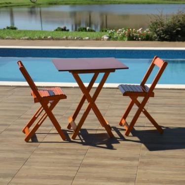Imagem de Conjunto de Mesa Dobrável 70x70 com 2 Cadeiras em Madeira Mel - Móveis Britz