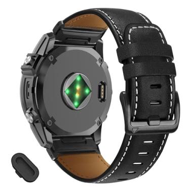 Imagem de VELEYOK Pulseira de relógio de couro genuíno de 26 mm compatível com Garmin Fenix 8 51 mm/7X pro/7X/6X Pro/6X/5X Plus/5X/3 HR/3, pulseira de ajuste rápido para Enduro 3/2/Mk2i/Mk2/Descent Mk3i