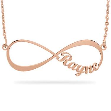 Imagem de Colar infinito de prata esterlina personalizado com nomes personalizado banhado a ouro 18 K Joia eterna rosa