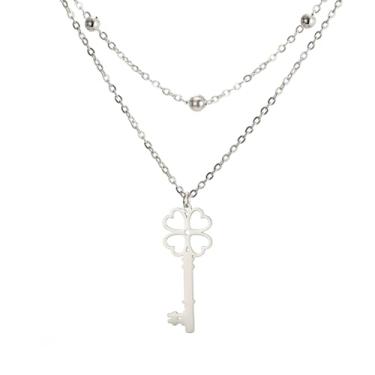 Imagem de EUEAVAN Colar de chave de trevo de 4 folhas, pingente de boa sorte, trevo irlandês, pingente de trevo da sorte, joia wiccana, presente de amizade de Dia de São Patrício para mulheres, Medium, Aço