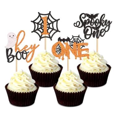 Imagem de Ercadio 24 Pack Halloween Cupcake Toppers Orange Spooky One Ghost Cupcake Toppers Picks for Happy Halloween Day Theme Birthday Party Cake Decoration Supplies