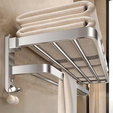 Imagem de Suporte de toalhas de alumínio prateado escuro, cabide dobrável de parede 50-60 cm, cabideiro para roupas, barra de chuveiro, prateleira de armazenamento para banheiro, acessório de banheiro, C2,60 c