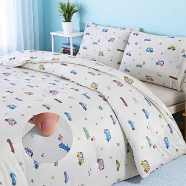 Imagem de Conjunto de edredom de malha jersey de microfibra tamanho solteiro, 3 peças, jogo de cama infantil fofo, conjunto de cama macio e refrescante, com 1 edredom e 2 fronhas, decoração de casa para bebês