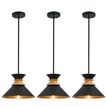Imagem de AMRUIPO Luzes pendentes pretas de 30,5 cm para ilha de cozinha, luminárias suspensas com altura da haste ajustável para sala de jantar, pacote com 3