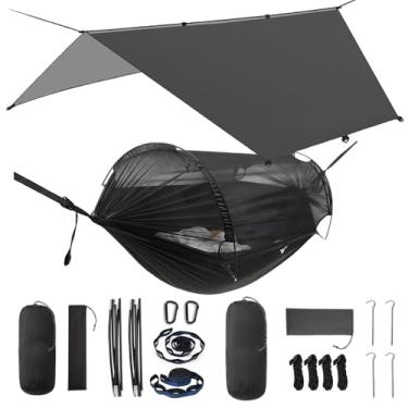 Imagem de ADVOKAIR Rede de acampamento com mosquiteiro e mosca de chuva, até 226 kg, rede de nylon ultraleve e portátil para pendurar com alças de árvore, perfeita para atividades ao ar livre, mochila